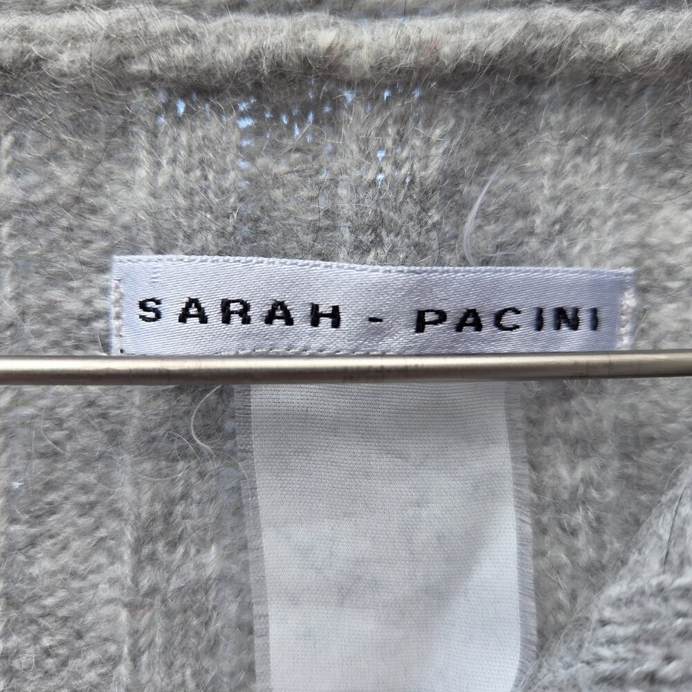 Sarah Pacini Light Gray Ribbed Zip-Front Cardigan Sweater - Picture 3 of 8